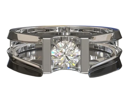 Uomo Misura 10 US 925 Anello Argento Sterling Con Brillante Bianco Rotondo - Immagine 1 di 4