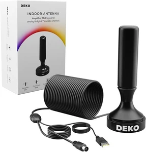 DEKO DVB-T DVB-T2 Antenne mit Verstärker - HDTV Zimmerantenne für Fernseher, G - Bild 1 von 6