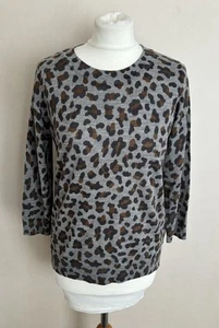 FAB Boden Grey Brown Leopard Animal Print 100% Wool Jumper Size 14 VGC WK878 - Picture 1 of 7