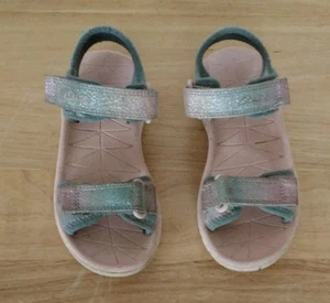 Girls 2 Strap Sandals Blue Pink Glitter Hook Loop Fastening Clarks Size 9.5 F - Picture 1 of 5