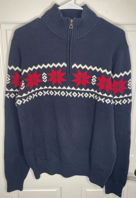 Weatherproof 复古男式假日 Fair-isle 1/4 拉链毛衣 M 码棉北欧 — 第 1/4 张图片