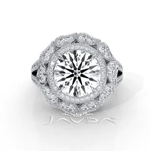 Anillo de compromiso de diamantes con halo redondo pavé de 3,2 quilates color GIA F VS1 oro blanco - Imagen 1 de 3