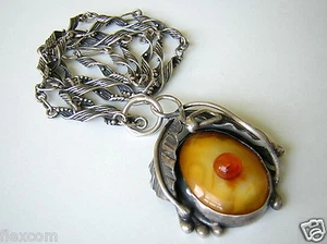 Colgante de cadena antiguo 800/925 plata caramelo miel ámbar 30,7 g   - Imagen 1 de 11