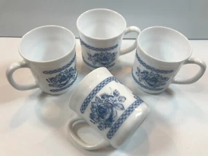 Arcopal Honorine France Blue Floral Milk Glass Coffee Cups set of four - Picture 1 of 3
