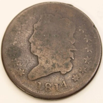 1814 Classic Head Large Cent US Coin - Plain 4 - Nice Value Coin - Type Set - Image 1 of 2