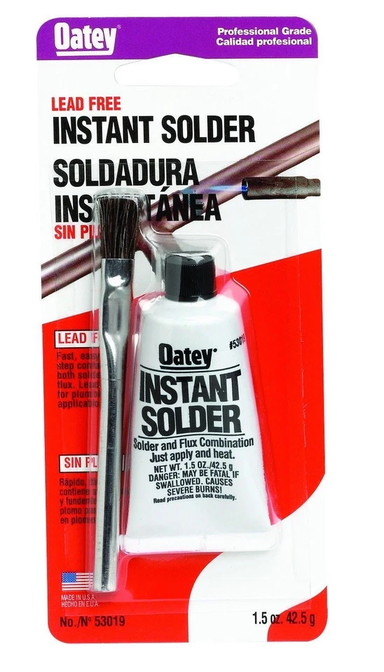 Kit de soldadura instantánea sin plomo Oatey con cepillo de fundente 1,5 oz. Combo de soldadura y fundente Foto 1 de 1