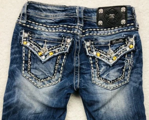 Miss Me Jean Capris GIRLS 8 Cropped Embellished Whiskering Flap Pockets JK5755P4 - Picture 1 of 15