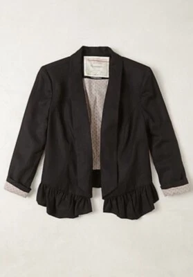 Blazer Anthropologie CARTONNIER Calin Chaqueta Negra Abrigo Volantes Dobladillo Detalle Talla M Foto 1 de 4