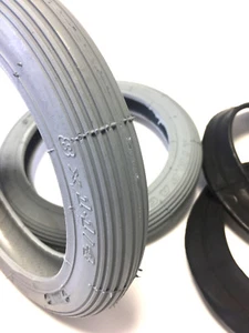 2x Rollstuhlreifen 8 x 1 1/4, auch 200x30, grau, 2 Reifen und 2 Schläuche im Set - Bild 1 von 3