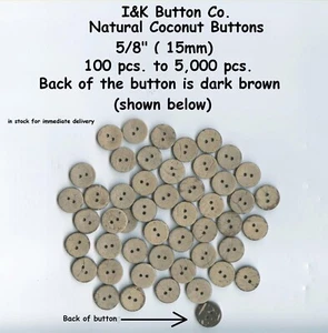 100 piezas. hasta 1000 piezas. Botones de carcasa de madera de coco natural Bahama de 5/8" 15 mm 24 L - Imagen 1 de 1