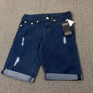 True Religion Jean Shorts Boys 12 Geno Relaxed Slim Raw Rinse Wash Distressed - Picture 1 of 13