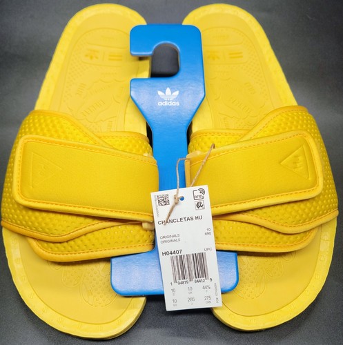 Adidas Pharrell x Chancletas Hu Slides taglia 10 oro audace nuovo con scatola H04407