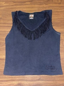Harley Davidson Tank Top - Women’s Large Fringe Black Top - Myrtle Beach - Picture 1 of 6