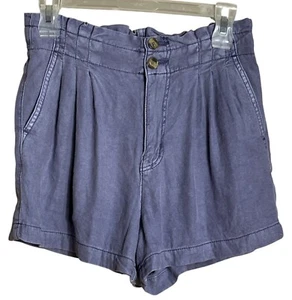 American Eagle Shorts Linen Blend Blue Paper Bag Casual Lounge Comfy Womens 4 - Picture 1 of 11