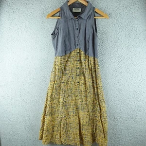 Papershadow By Dogstar Womens Dress 8 Grey Yellow Linen Silk Button Midi Summer - Picture 1 of 9