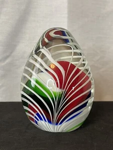 Glass Egg Tear Drop Shaped Paperweight Multicolor Swirl - Picture 1 of 8