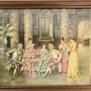 Die Schachspieler gerahmte Lithographie signiert E Gideon nach Beda Lg 30 x 24 Holz - Bild 1 von 24