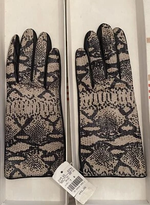 NWT VTG Marshall Field's Snakeskin black & Leather Lady Gloves Size 7 silk lined - Image 1 of 4