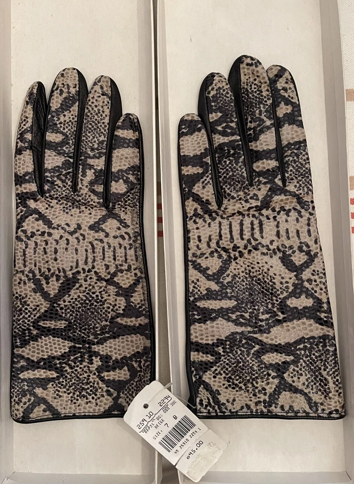 NUEVO CON ETIQUETAS DE COLECCIÓN Guantes de Dama Marshall Field's Piel de Serpiente Negro y Cuero Talla 7 Forrados de Seda Foto 1 de 4