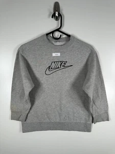 Vtg Y2K Nike Kids Spell Out Logo Swoosh Fleece Sweatshirt Gray Sz 18x22 - Picture 1 of 15