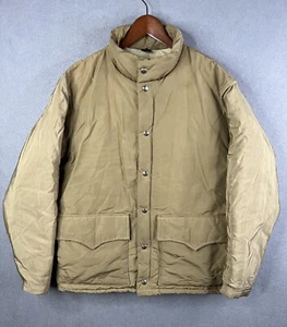 Vintage Woolrich Goose Down Nylon Puffer Jacket Coat Men's Size L Beige No Hood - Picture 1 of 13