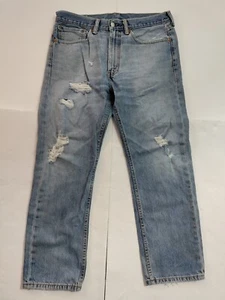 Levi's 505 Light Wash Blue Distressed Holey Tapered Jeans W33 L29 - Picture 1 of 10