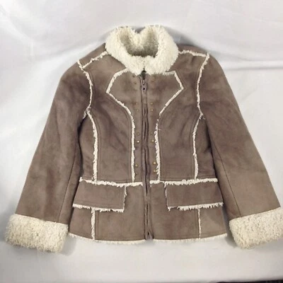 Abrigo Limited Too Girls Talla 7 Marrón Microfibra con Forro de Vellón Cremallera Frontal Foto 1 de 4