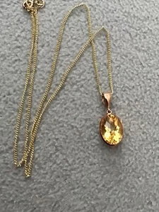 NEW. 9CT ROSE GOLD CITRINE PENDANT. SINGLE STONE WITH CHAIN.(GM04) - Picture 1 of 4