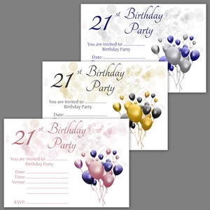 1-100 PACK 21st BIRTHDAY PARTY INVITATIONS Rose Gold Black Blue Silver Invites - Picture 1 of 4