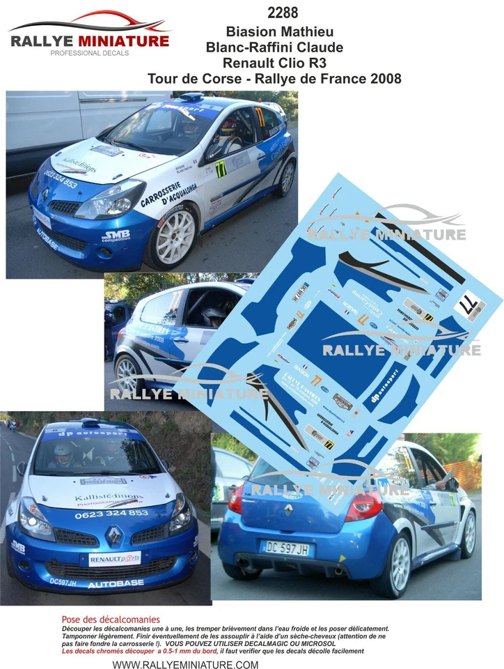 DECALS 1/43 REF 2288 RENAULT CLIO BIASION TOUR DE CORSE 2008 WRC RALLYE RALLY - Photo 1/1