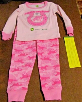 John Deere Niñas Pijama Rosa Manga Larga Top con Herradura y Pantalones Largos con Caballos Foto 1 de 4