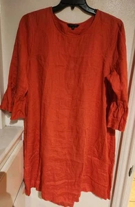 John Mark 100% Linen Tunic Dress Size XL Orange Flutter Sleeve Pockets Lagenlook - Picture 1 of 7