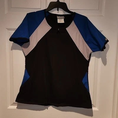 Women's sz M Black Blue Grey  Short Sleeved Scrub Top Shirt  UA Butter Soft BLSI - Image 1 of 4