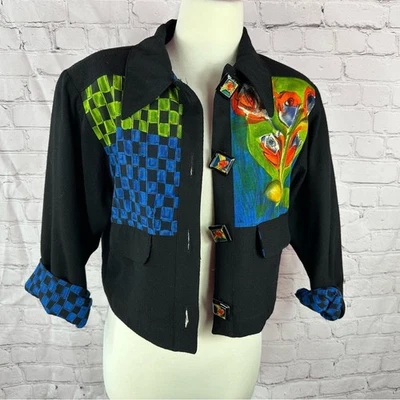 Chaqueta corta de lana MP de colección Dorothy Schoelen platinum petite para mujer cuadros de retazos Foto 1 de 4