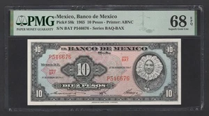 Mexico 10 Pesos 1965 P58k Uncirculated Grade 68 Top Pop - Picture 1 of 2