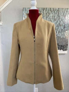 Vintage Fendi! Women’s Large 100% Cashmere Tan Brown Camel Zip Up Jacket Blazer - Picture 1 of 21
