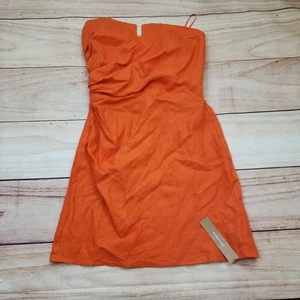 NEW Reformation Dress Womens 6 Orange Mini A-line Strapless Sleeveless Linen - Picture 1 of 10