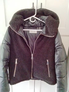 Calvin Klein Damen Medium Black Faux Sherpa And Nylon Jacket with hood - Bild 1 von 10
