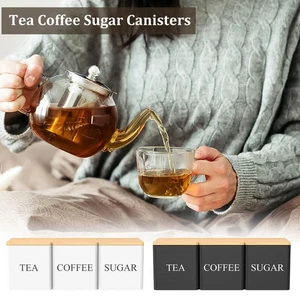 3Pcs Tea Sugar Coffee Canister Set with Bamboo Lids Large Capacity Tea WaurH - Picture 1 of 24