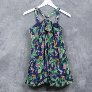 JANIE AND JACK Halter Dress Tropical Floral Monkey Vacation Blue Girls Sz 8 NWT - Picture 1 of 9