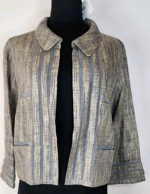 NUEVO CON ETIQUETAS $2100 NUEVO VINTAGE Chanel 1999 Chaqueta Corta de Lino Blazer Gris Francia Malla Foto 1 de 4