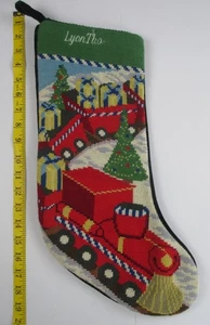 LANDS END Toy Train Wool Needlepoint Christmas Stocking Flawed LyonTh - Picture 1 of 4