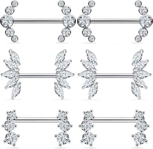 Anillos para pezones de acero quirúrgico Lcolyoli 14G escudo de diamantes 14g-3 pares  - Imagen 1 de 6