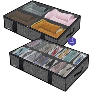2 Pack Under Bed Shoes Storage Bag Organizer (14+4 Pairs), Collapsible Shoe B... - Picture 1 of 9