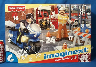 Imaginext CHRISTMAS ADVENT CALENDAR 26 Pc+Scene FIREMAN MOTORCYCLE Fisher Price - Image 1 of 4