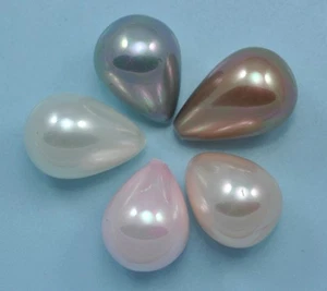 2x Half-drilled Teardrop Sea Shell Faux Pearls for making Earrings or Pendants - Picture 1 of 16