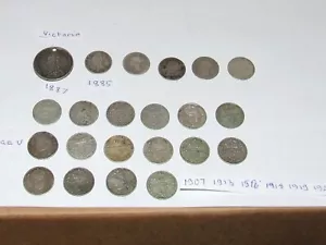 Queen Victoria 1887 and 5 silver 3p coins 15 george V for grade see pics. - Picture 1 of 3