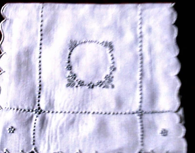 Bolso Pañuelo Vintage Blanco Lino Azul Madeira Bordado a Mano Flores Foto 1 de 4