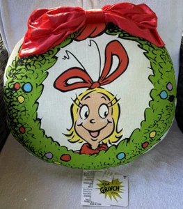 The Grinch Cindy Lou Who Holiday 3-D Red Bow Throw Pillow Christmas Decor NEW - Picture 1 of 3