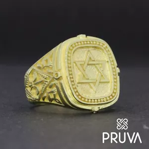 Y81-C06 ANELLO PERSONALIZZATO ARGENTO STERLING MASSICCIO 925K PLACCATO ORO STELLA EBRAICA DI DAVID - Foto 1 di 8